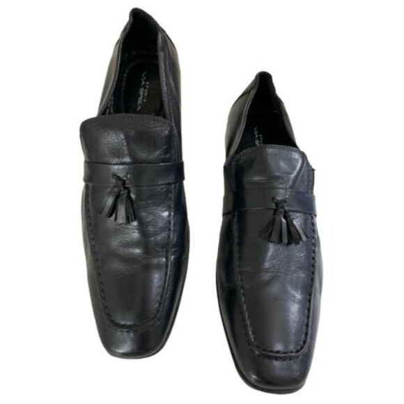 VIA SPIGA Men Black Bridge Tassel Loafer Leather Slip On Shoes - Picture 1 of 12